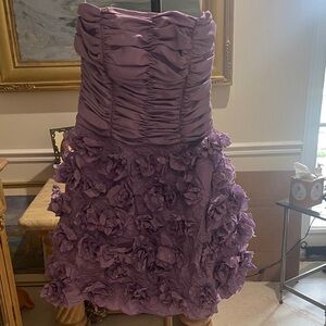 Strapless Purple Flower-Appliqué Party Dress